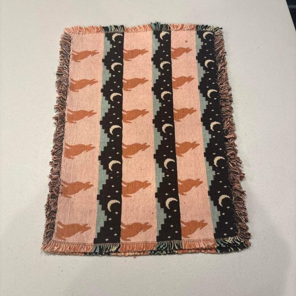Vintage Woven Tapestry Halloween Placemats Howling Wolf Moon Set Of 4